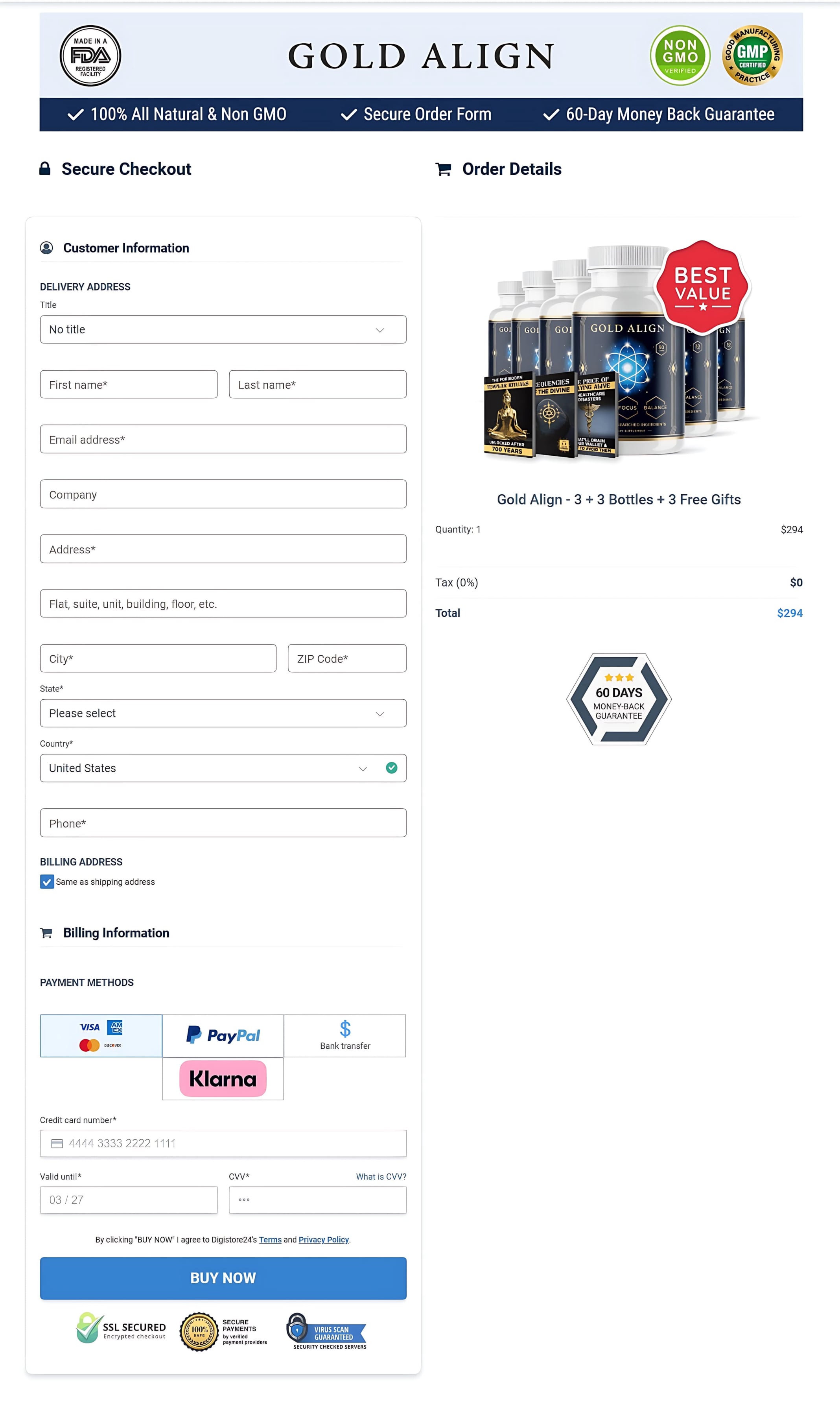 Gold Align Buy Now Page